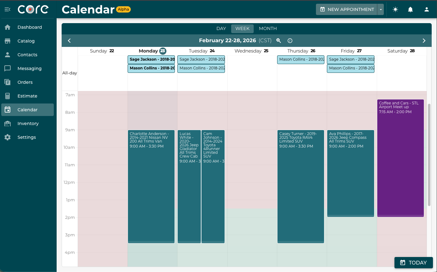 Core Ops calendar — schedule appointments and assign installers