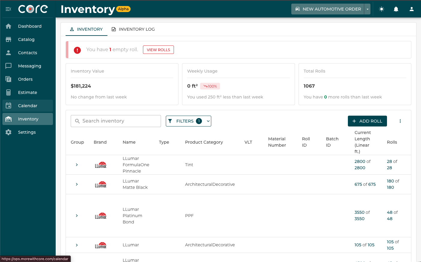 Inventory Tracking — Core Ops screenshot