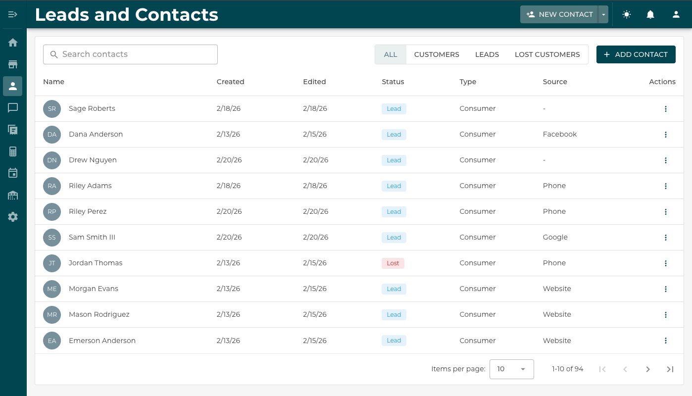 Core Ops leads and CRM — add and track customers