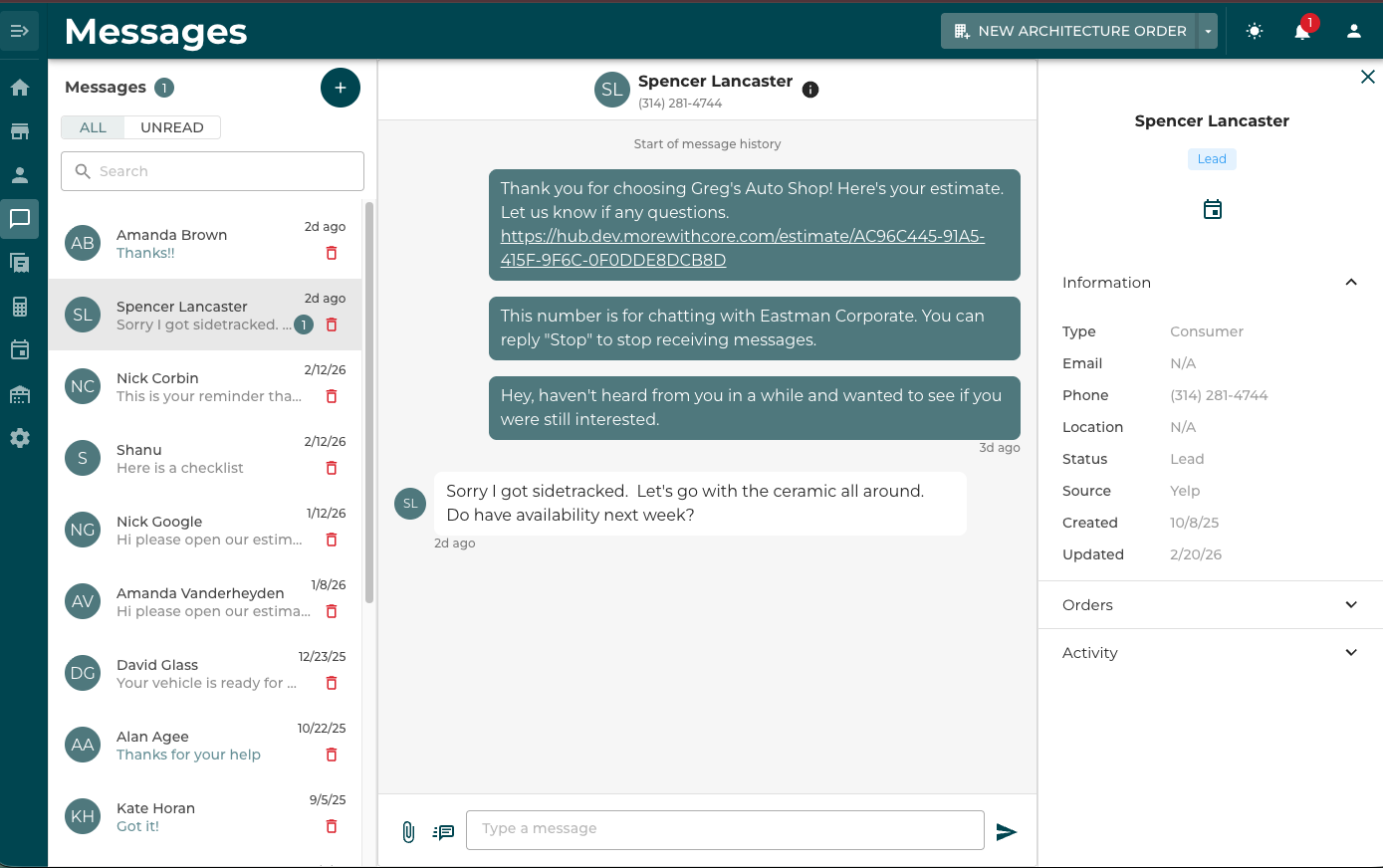 SMS Messaging — Core Ops screenshot